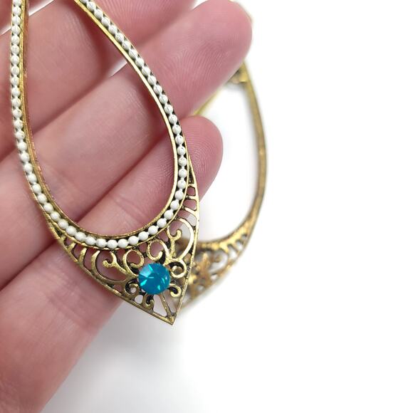 Vintage Teardrop Dangle Earrings with Coral and Turquoise Accents Boho Jewelry - Picture 9 of 10